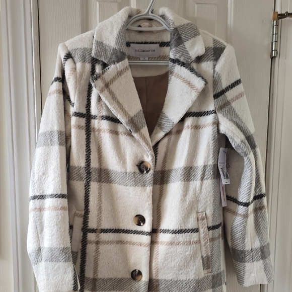 LIZ CLAIBORNE BRAND WOMEN'S WHITE AND BLACK PLAID WINTER COAT SIZE SMALL - Picture 1 of 14